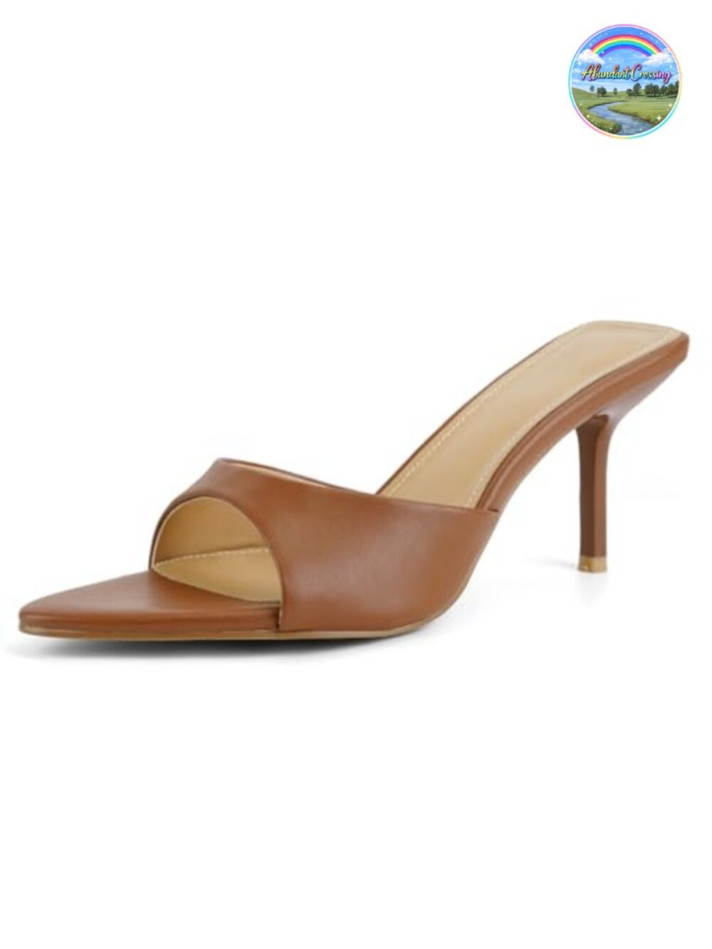 Kitten Heel Pointed Toe Mule Sandals Leather Slip On Heels